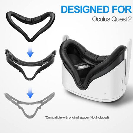 Facial Interface and Face Cover Pad for Oculus Quest 2, Sweat Proof PU Foam Cushion, VR Accessories for Meta Quest 2, Compatible with Oculus Quest 2 Original Spacer