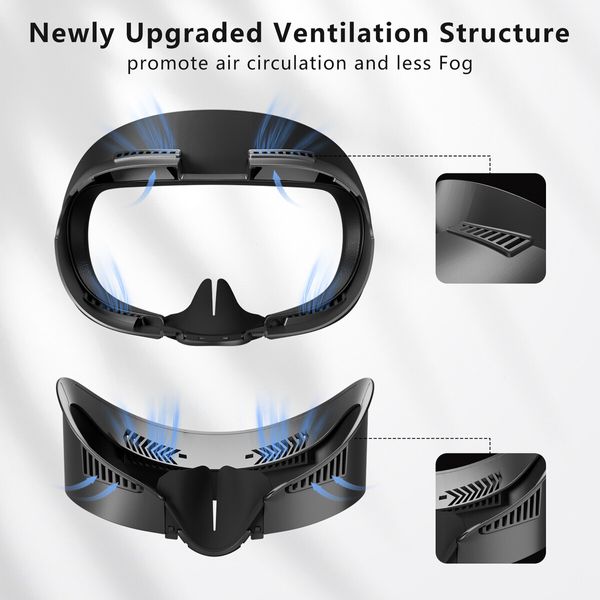 Face Cover Pad Facial Interface Compatible with Meta and Oculus Quest 3 Accessories, with Soft PU Face Cushion Pad Replacement for Quest 3 and Breathable Ice Silk Cotton, Air Circulation Design