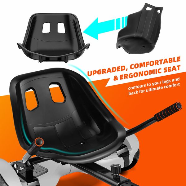 Hover Go Kart Seat Hoverboard Adjustable Self Balancing Ride On Portable Off Road Sit Down Riding Attachment Holder Stand for Kids Adults Black