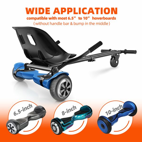 Hover Go Kart Seat Holder Stand Hoverboard Attachment Adjustable Self Balancing Ride On Off Road Sit Down Two Rods Auto Reset for Kids Adults