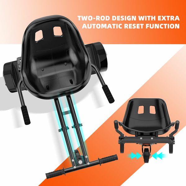 Hover Go Kart Seat Holder Stand Hoverboard Attachment Adjustable Self Balancing Ride On Off Road Sit Down Two Rods Auto Reset for Kids Adults