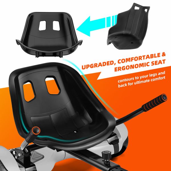 Hover Go Kart Seat 2 Person Hoverboard Attachment Adjustable Self Balance Ride On Sit Down Off Road Riding Stand Holder Black for Kids Adults