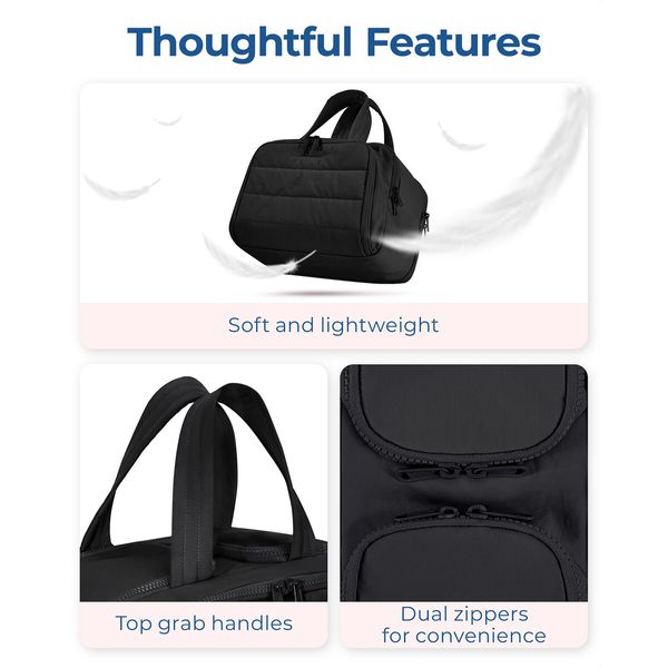 Travel Toiletry Bag,Lightweight Large Wide-open Travel Bag for Women,Puffy Cosmetic Makeup Bag Organizer with Handle for Accessories,Essentials,Toiletries,Black