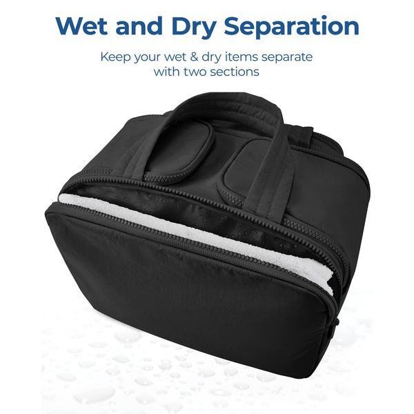 Travel Toiletry Bag,Lightweight Large Wide-open Travel Bag for Women,Puffy Cosmetic Makeup Bag Organizer with Handle for Accessories,Essentials,Toiletries,Black