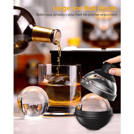 Set of 4 Large Round Ice Ball Maker Mold Silicone for Whiskey with 2 in 1 Funnel Lid, 2.4 Inch Big Sphere Ice Mold for Cocktails Bourbon