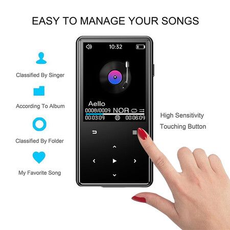 Portable MP3 Player with Bluetooth 1.8 inch LCD Touch Screen Built in 32GB HiFi Sound Recorder Supports Video Playbak with FM E-book