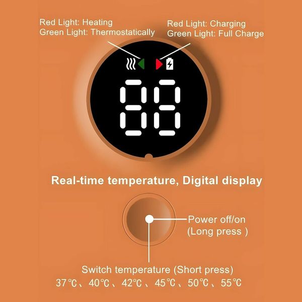 Portable Milk Warmer for Travel, Bottle Warmer for Water, with LED Temp Control, Wireless for Bottle Feeding, Travel (Not Including Bottles)