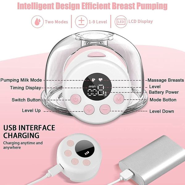 Wearable Breast Pump, Electric Hands Free Breast Pumps with 2 Modes, 9 Levels, LCD Display, Memory Function,1 Pack