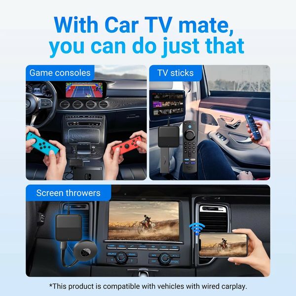 Car TV Stick Converter with HDMI Input,Cast Video/Game/Wired CarPlay/Android Auto to Car, Plug and Play, Most Stream Devices and Wired CarPlay Cars