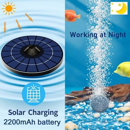 2.5W Floating Solar Air Pump Oxygenator  Air Hoses and Bubble Stone Pond Aerator Bubble