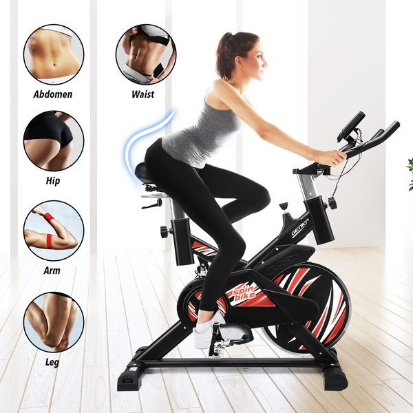 Genki Exercise Bike Stationary Bicycle Spin Gym Trainer Indoor Cycling Pedal Exerciser Home Workout Training Machine Adjustable Resistance LCD Screen