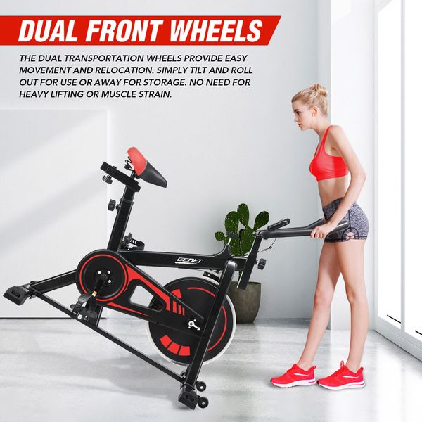 Genki Exercise Bike Spin Stationary Bicycle Gym Indoor Cycling Trainer Home Workout Pedal Exerciser Training Machine with Adjustable Belt Drive