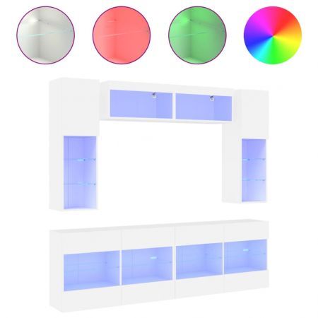 6 Piece TV Wall Cabinet Set with LED Lights White