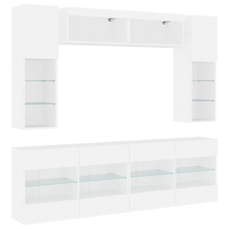 6 Piece TV Wall Cabinet Set with LED Lights White