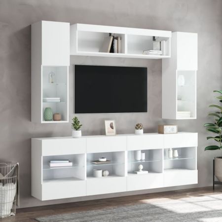 6 Piece TV Wall Cabinet Set with LED Lights White