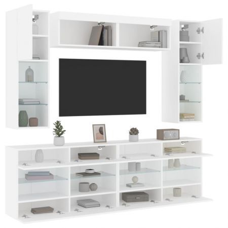 6 Piece TV Wall Cabinet Set with LED Lights White