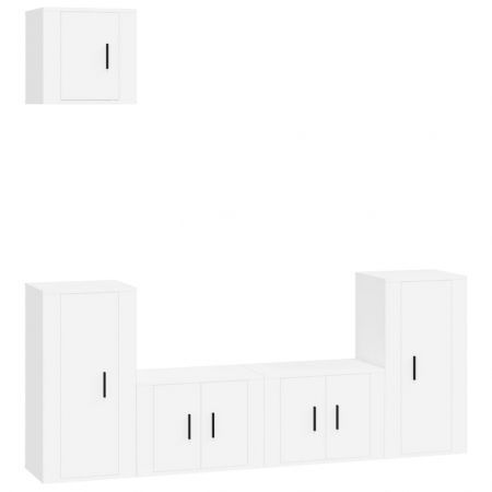 5 Piece TV Cabinet Set White Engineered Wood