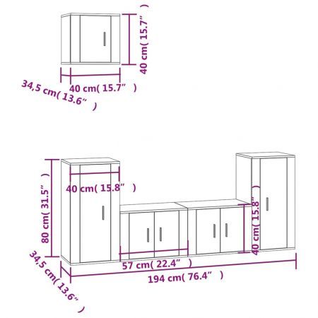 5 Piece TV Cabinet Set White Engineered Wood