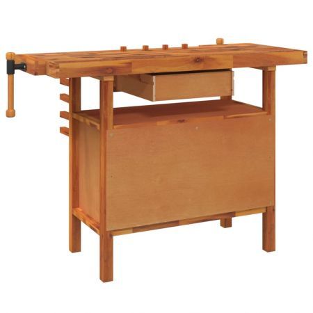 Workbench with Drawer and Vices 124x52x83 cm Solid Wood Acacia