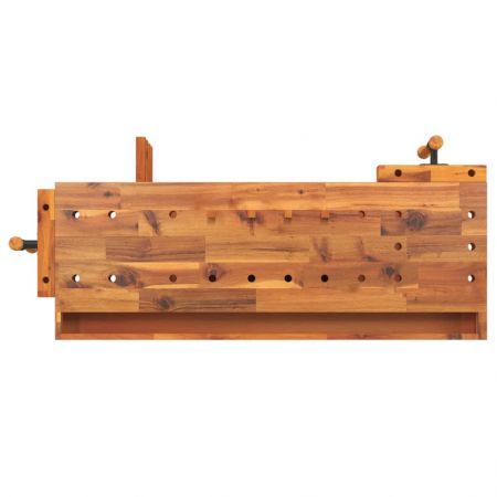 Workbench with Drawer and Vices 124x52x83 cm Solid Wood Acacia