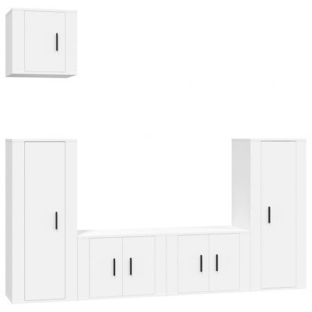 5 Piece TV Cabinet Set White Engineered Wood