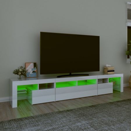 TV Cabinet with LED Lights High Gloss White 230x36.5x40 cm