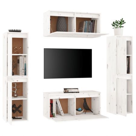 TV Cabinets 6 pcs White Solid Wood Pine