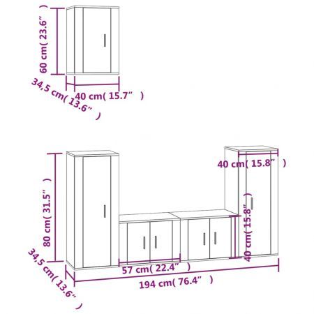 5 Piece TV Cabinet Set White Engineered Wood