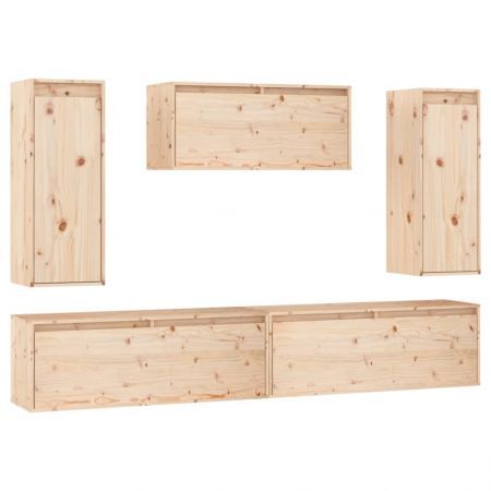 TV Cabinets 5 pcs Solid Wood Pine