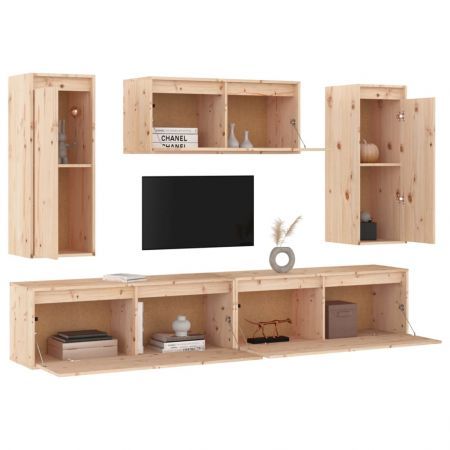 TV Cabinets 5 pcs Solid Wood Pine