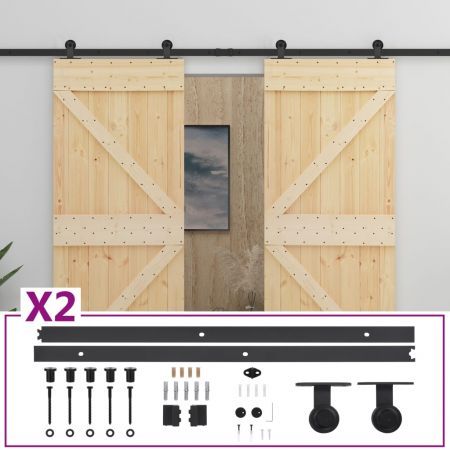 Sliding Door with Hardware Set 80x210 cm Solid Pine Wood