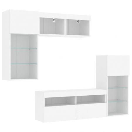 5 Piece TV Wall Units with LED White Engineered Wood