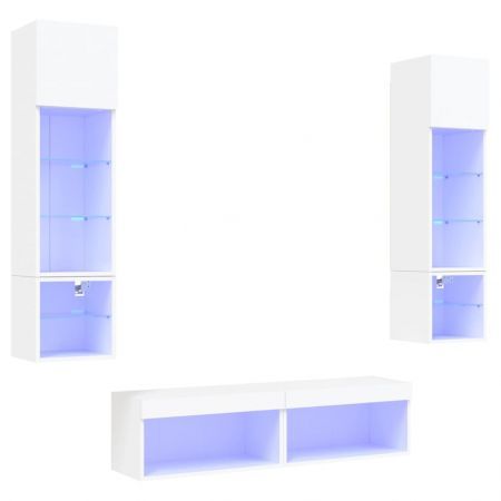 6 Piece TV Wall Units with LED White Engineered Wood