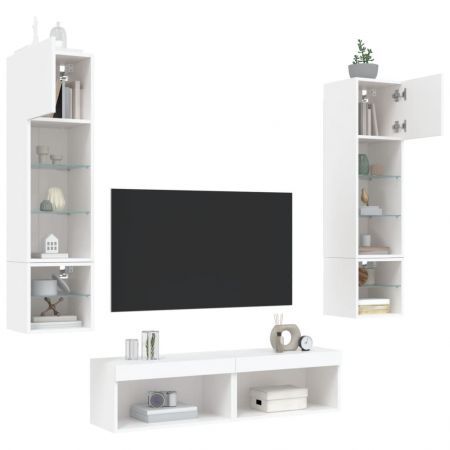 6 Piece TV Wall Units with LED White Engineered Wood