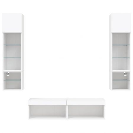 6 Piece TV Wall Units with LED White Engineered Wood