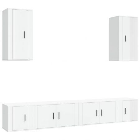 6 Piece TV Cabinet Set High Gloss White Engineered Wood