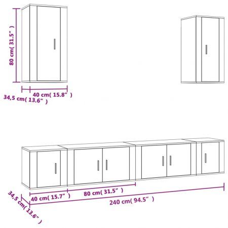 6 Piece TV Cabinet Set High Gloss White Engineered Wood