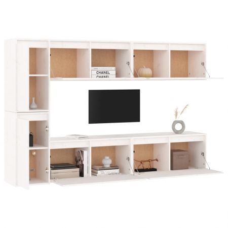 TV Cabinets 6 pcs White Solid Wood Pine