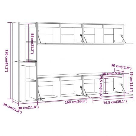 TV Cabinets 6 pcs White Solid Wood Pine