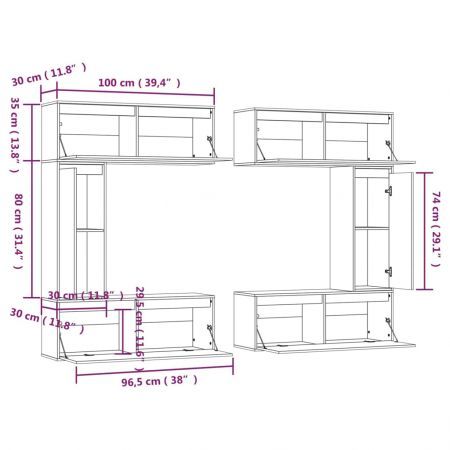 TV Cabinets 6 pcs Solid Wood Pine