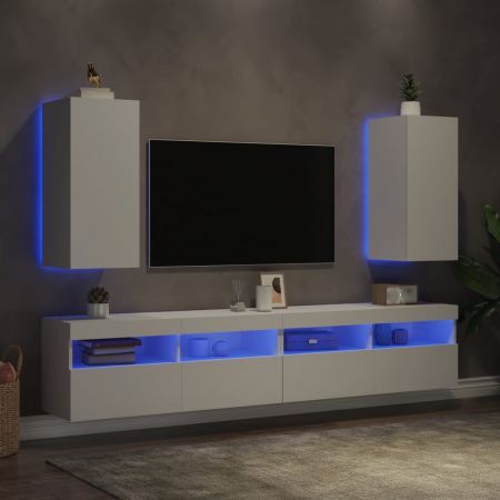 TV Wall Cabinets with LED Lights 2 pcs White 30.5x35x70 cm