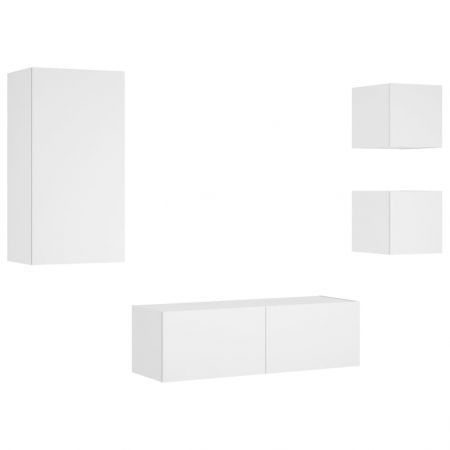 4 Piece TV Wall Cabinets with LED Lights White