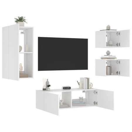 4 Piece TV Wall Cabinets with LED Lights White