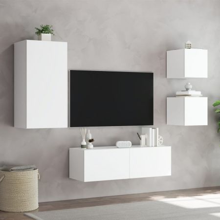 4 Piece TV Wall Cabinets with LED Lights White