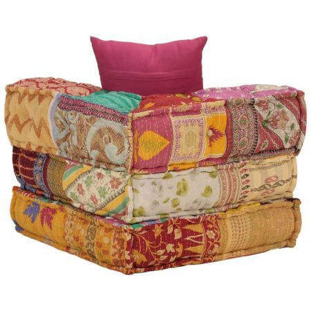 Modular Pouffe with Pillow Patchwork Fabric