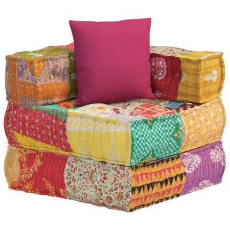 Modular Pouffe with Pillow Patchwork Fabric