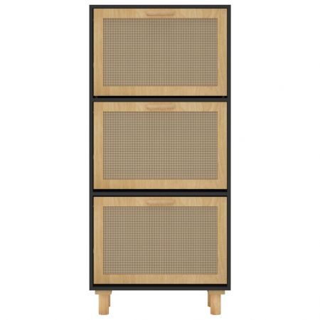 Shoe Cabinet Black 52x25x115 cm Engineered Wood and Natural Rattan