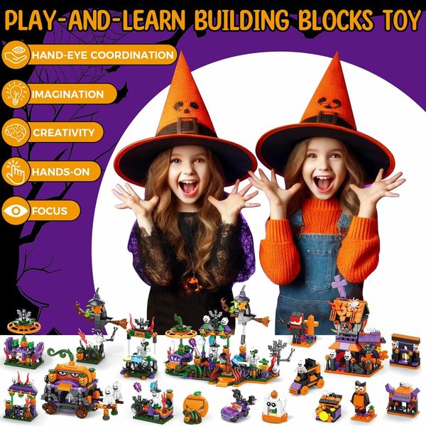 31 Day Halloween Advent Calendar,Spooky Haunted House,Ghosts,Bats & Pumpkins Building Block,Fun Countdown Halloween Toy Gifts for Kids