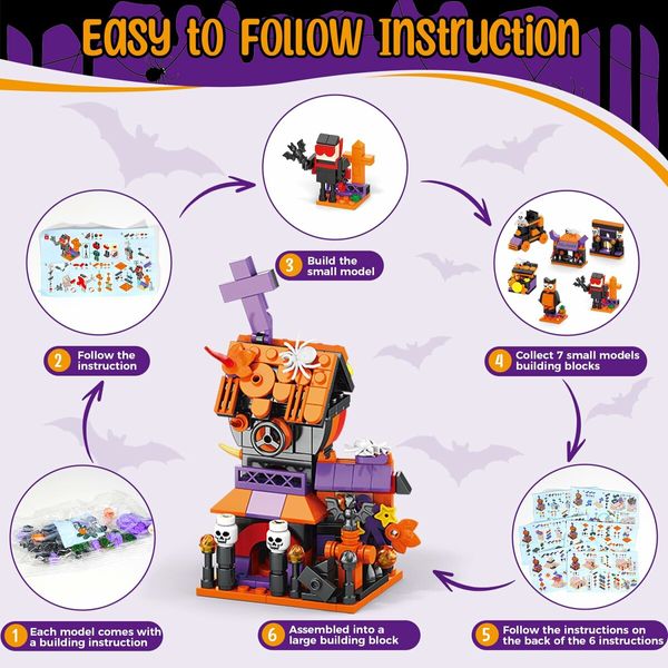 31 Day Halloween Advent Calendar,Spooky Haunted House,Ghosts,Bats & Pumpkins Building Block,Fun Countdown Halloween Toy Gifts for Kids