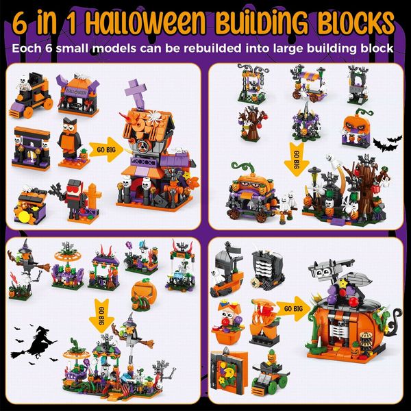 31 Day Halloween Advent Calendar,Spooky Haunted House,Ghosts,Bats & Pumpkins Building Block,Fun Countdown Halloween Toy Gifts for Kids